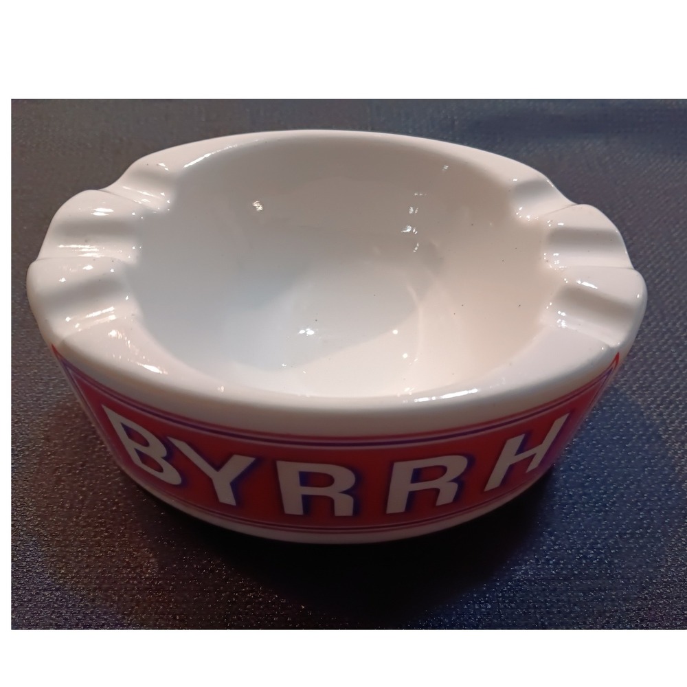 Vintage BYRRH French Advertising Ashtray St Amand Hamage Ceramic Oval White Red